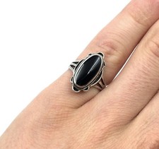 925 Silber Ring schwarzer Onyx Bandring Herren vintage Schmuck 16.8mm / 53