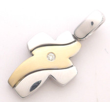 Anhänger 585 GOLD 14 Karat Bicolor Diamant pendant Kreuz cross G3709/25