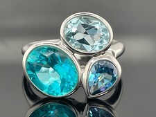 RING GR.18 (CA.56) AUS 925/-SILBER RHODINIERT MIT TOPAS SILBERZEIT  SCHMUCKJAGD