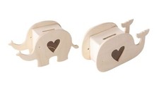 Holz Spardose Tiere: Elefant oder Wal,  natur, Elefantenspardose, Fischspardose