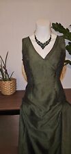Seidenkleid dunkelgrün lang Gr.  38 ärmellos mit Raffung Unikat