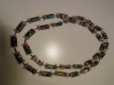 Venezianische Murano Glas Kette, rechteckig, Millefiori mit Goldstreifen