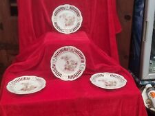 4 sehr schöne antike Brotteller Durchbruchporzellan Rosen & Golddekor