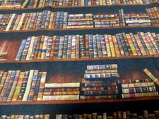 Bibliothek Bücher Book Buch Regal Segelschiff  50x150 cm  span.  Baumwolle