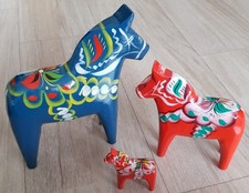 3 x Dalapferd Schweden Grannas A. Olsson  Blau 20 cm Rot 15 cm Rot 7 cm  Hoch ❤❤