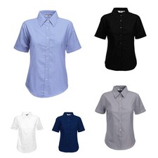 FRUIT OF THE LOOM Kurzarm Bluse Damen Runder Saum Oxford XS-3XL 65-000 NEU