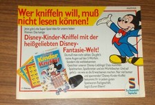 Seltene Werbung Schmidt Spiele DISNEY KINDER KNIFFEL Micky Maus 1990