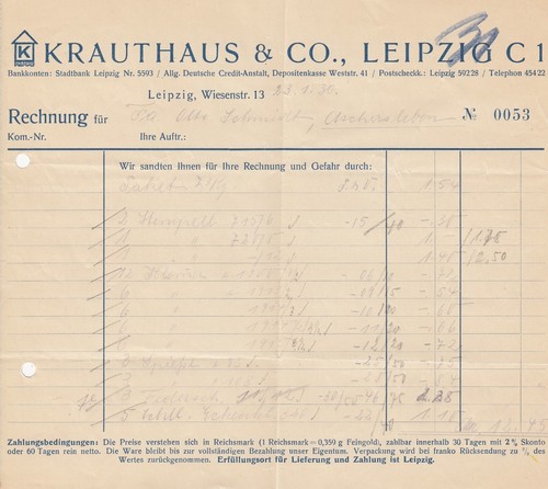 Leipzig rechnung 1930 - leipzig,,