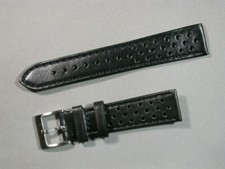 hochwertiges Rindsleder Uhrenarmband Schwarz Gelocht 18mm Edelstahlschließe 3118