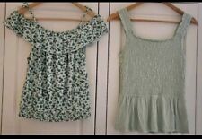 2 H&M Tops Shirts Set💚gesmokt hellgrün mint Mille Fleurs Mädchen 170 Damen XS-S