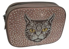Clutch Handtasche Katze Strass Braun - zweigeteilt - glitzert im Licht - Katzen