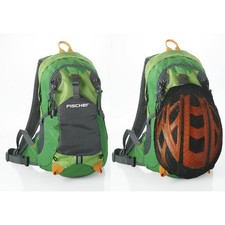Fahrrad Rucksack FISCHER grün 15L mit Helmnetz Regencover & Trinksystemhalterung