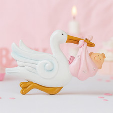 Dekofigur Storch Baby rosa ca