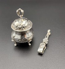 Dose für Süßstoff Echtsilber, Deckeldöschen mit Zange