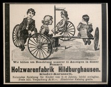 Alte Werbung Reklame 1900 Kinder-Karussell Holzwarenfabrik Hildburghausen