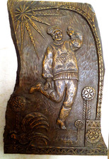 Wandbild, handgeschnitzt aus Holz, Tänzer, ca. 50 x 75 cm