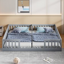 Kinderbett mit Geländer Paneelbett Doppelbett Bodenbett Bettrahmen für 2 Kinder