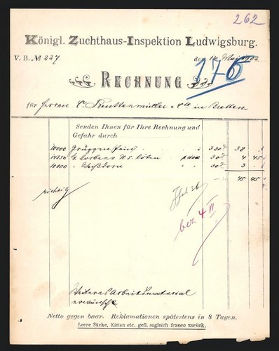 Rechnung ludwigsburg 1902 - ludwigsburg,