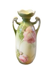 Antike Blumenvase mit 2 Henkel Rosendekor Porzellan Germany w. Suhl Vase 55734