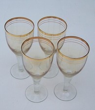 4alte mundgeblasene Weingläser mit 3fachem Goldrand, gebraucht