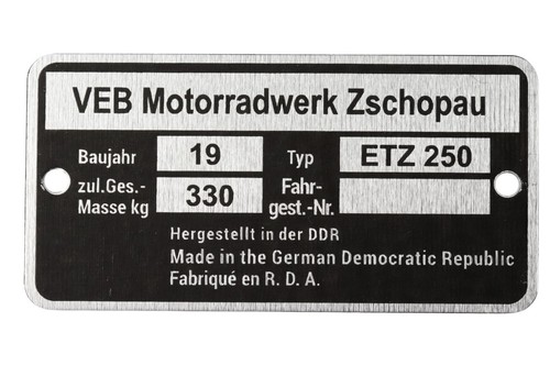 Typenschild für etz 250 - typenschild,