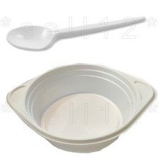 2in1] 500x Plastik Löffel + Suppenteller Suppenterrine 500ml Weiß Besteck