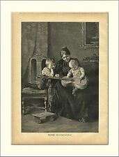 Erster Versuch Mutter Kinder Musikunterricht Gitarre Spiel HOLZSTICH W 251