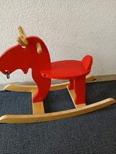 Ikea EKORRE Schaukelpferd Schaukelelch  rot Schaukel Pferd Elch Gummibaum Holz