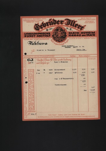 Klein auheim rechnung 1933 - rechnung,
