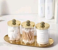 Badezimmer-Set mit Tablett 3 Dosen Wattebällchen Watte Stäbchen 