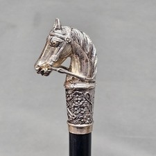 Alter deutscher  Gehstock echt  Silber 800   Spazierstock  87 cm gepunzt  Pferd