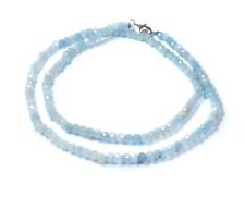Aquamarin Halskette in facettierter Kugelform Ø-3 mm 925er Silber Verschluss