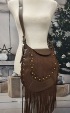 Tasche Umhängetasche Fransen Handtasche Braun Nieten Geschenkidee 