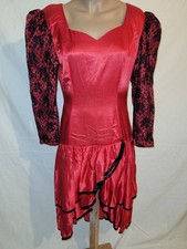 ausgefallenes Abendkleid, Ballkleid ca. 40 rot Vokuhila, lange bestickte Puffärm