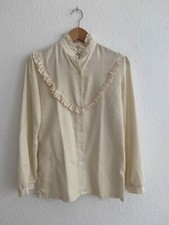 Bluse Vintage Rüschen Viktorianisch Creme Off-White 38 Baumwolle