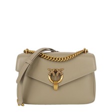 Pinko Damen Tasche Grau Leder Crossbody Bag Ledertasche Mittel