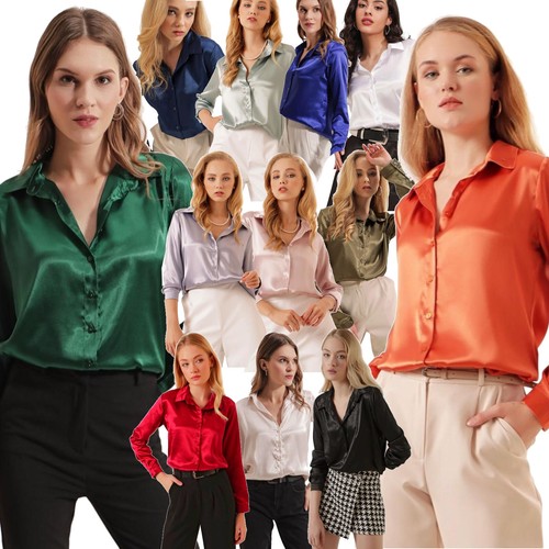 Damen basic shirt satin - damen, satin-effekt