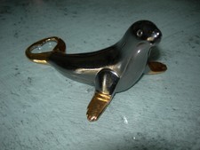 BMF Flaschenöffner - Seehund/Robbe - Metall verchromt/vergoldet - 60/70er Jahre