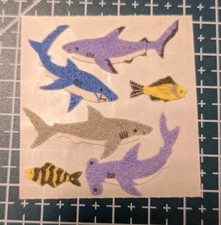 90er Fuzzy Stoff Haie Sandylion Vintage Aufkleber Für Stickeralbum Alt Sammeln