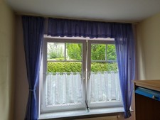 Gardine blau fertig genäht inkl. Seitenschals 3teilig