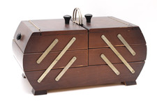 Vintage Nähkasten Nähbox Nähschatulle aus Holz mit Inhalt ausklappbar
