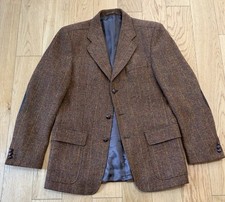 JAN PAULSEN luxus HERREN Harris Tweed Sakko Gr 96 Jacket PATCHES JACKE Leder Kno