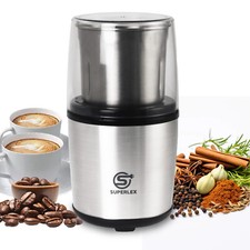 SUPERLEX Kaffeemühle -Edelstahl, Kaffeemaschine, für Bohnen Coffee Grinder 100g