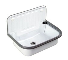 HS Stahlausgußbecken Ausgussbecken Kellerbecken Stahl weiß 50,5x37x33cm