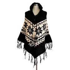 Poncho Wolle schwarz/weiß Goa