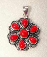 ROTE KORALLE  Edelstein ANHÄNGER   Silber pl.    EINZIGARTIG / NEU!