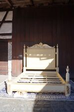 BETTGESTELL QUEEN SIZE 160X200CM MASSIVHOLZ BEIGE UND BLATTGOLD