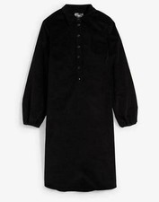 Cordkleid in leichter A-Form Gr. 48 Schwarz Damen Langarm Hemdblusen-Kleid Neu