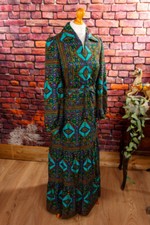 Vintage orig 60er 70er Boho Hippie Maxikleid Kleid lang bunt Muster Schlager 38