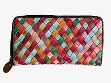 Leder Portemonnaie Multicolor Stripes Geldbörse Wallet Geld-Etui Echt Leder lang